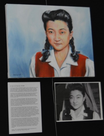 A portrait by Demarest of Iva Toguri, colloquially known as Tokyo Rose. Toguri was falsely accused of treason in the U.S. and was then sent to federal prison for six years. "The irony of it all is that she was born on July 4. That is why I painted her in red, white and blue. That is my tribute," said Demarest.