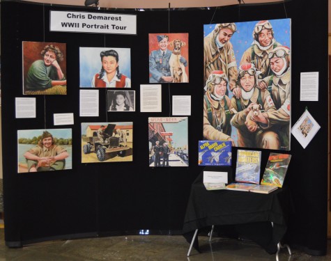 Chris Demarest is the artist in residence from Sept. 1- Nov. 30 at the Puyallup Public Library as a part of his World War II Portrait Journey. In the main lobby of the library, the large display of Demarest's artwork is one of the very first things that captures the observer's eye.