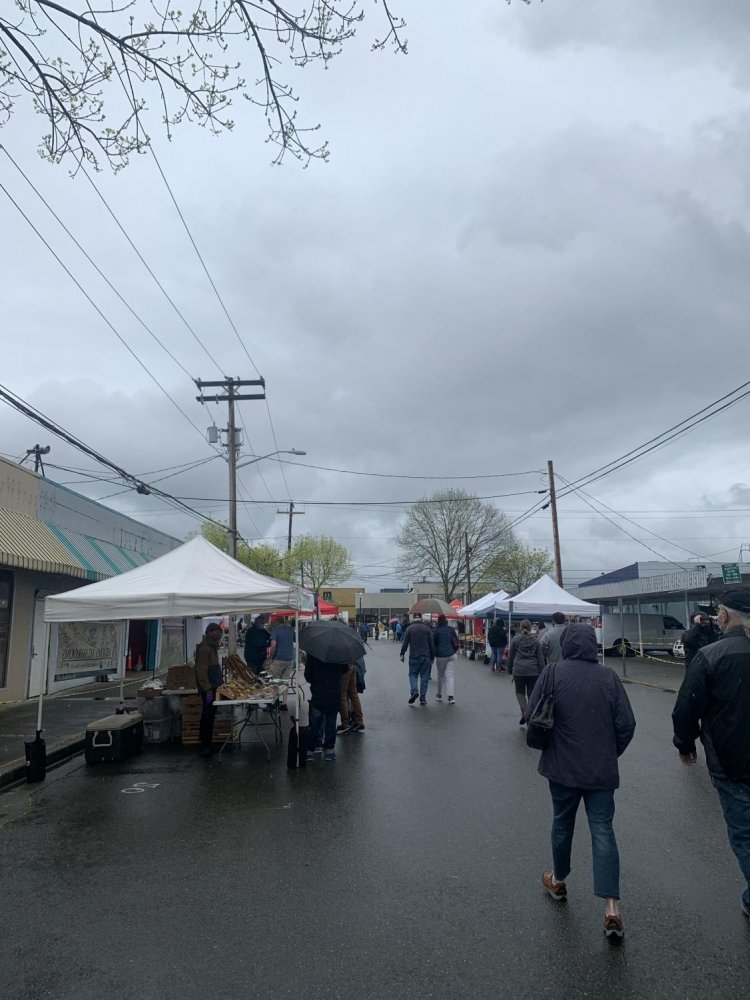 Cold raining day at farmers market on April 24th. The Market moved back to Pioneer Park Pavilion around Mother's Day. It runs every Saturday from 9 a.m. to 2 p.m.