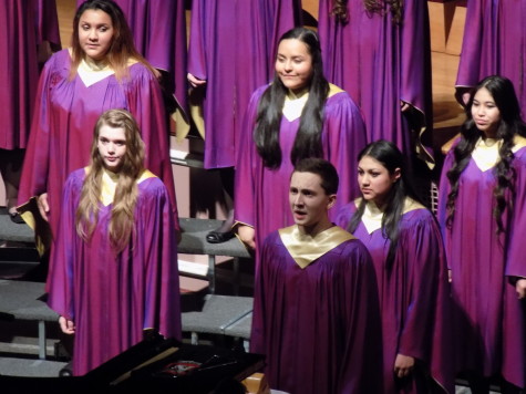 Sophomore Samuel Tipton sings a solo with the PHS concert chorus. Junior High Schools join Puyallup for a choir concert Jan. 21. Aylen, Edgemont and Kalles junior high schools were all present. 