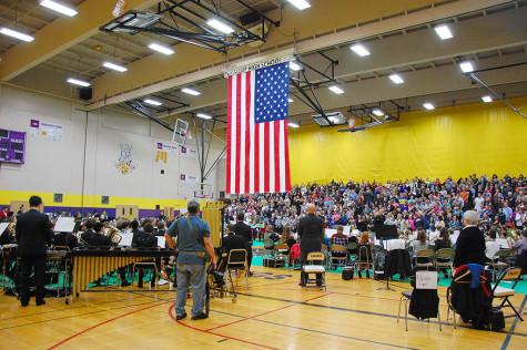 All elementary, junior high and high school students perform the “Star Spangled Banner.” Puyallup High School’s Wind Ensemble performed with band students from Edgemont, Aylen and Kalles Junior High Feb. 2 at the Region Three concert with sixth grade band students, also from the region.