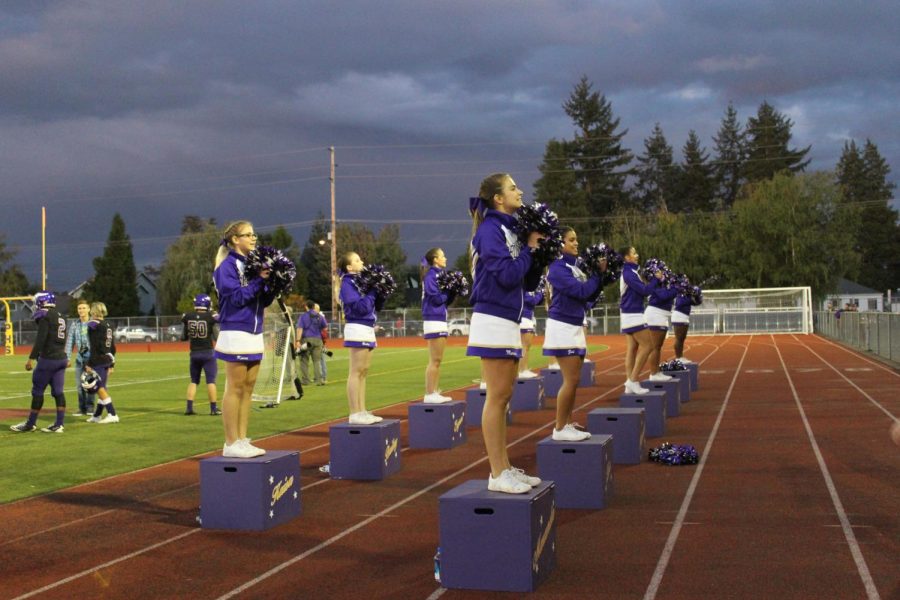 Puyallup cheerleaders pump up the crowd and lead the players to another victory. Students participated in crowd activities and pushed them to cheer on their team at Sparks. 